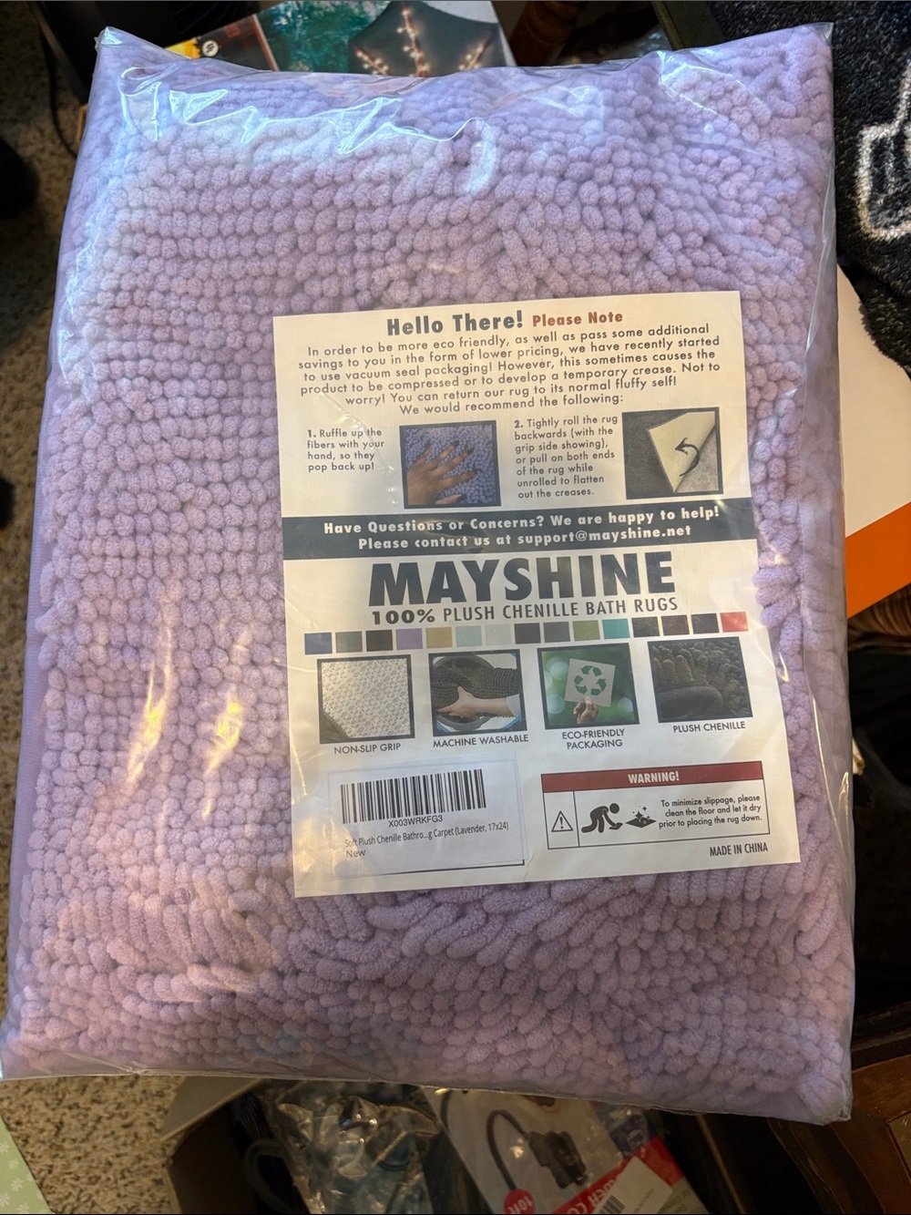 Mayshine Lavender Chenille Bath Mat — Plush Non-Slip Bathroom Rug